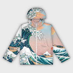 Ветровка с капюшоном женская Большая волна в канагаве, цвет: 3D-белый