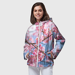 Ветровка с капюшоном женская Ветки Сакуры, цвет: 3D-белый — фото 2