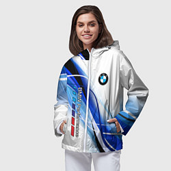 Ветровка с капюшоном женская BMW волны - blue-white, цвет: 3D-белый — фото 2