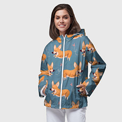 Ветровка с капюшоном женская Корги с бабочкой, цвет: 3D-белый — фото 2