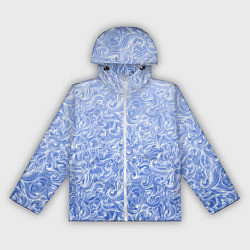 Ветровка с капюшоном женская Волны на голубом фоне, цвет: 3D-белый