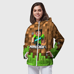 Ветровка с капюшоном женская Minecraft logo heroes, цвет: 3D-белый — фото 2