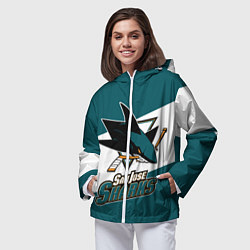 Ветровка с капюшоном женская Сан Хосе Шаркс, цвет: 3D-белый — фото 2