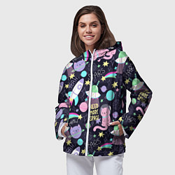 Ветровка с капюшоном женская Коты-космонавты, цвет: 3D-белый — фото 2