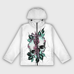 Ветровка с капюшоном женская Череп с японскими цветами, цвет: 3D-черный