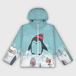 Ветровка с капюшоном женская Милый пингвин, цвет: 3D-белый