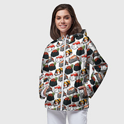 Ветровка с капюшоном женская Котики Суши, цвет: 3D-белый — фото 2
