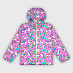 Ветровка с капюшоном женская Единороги и пончики, цвет: 3D-белый