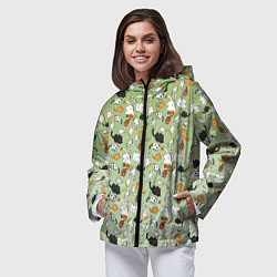 Ветровка с капюшоном женская Много рисованных котов узор, цвет: 3D-черный — фото 2