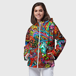 Ветровка с капюшоном женская Яркая абстракция bright abstraction, цвет: 3D-белый — фото 2