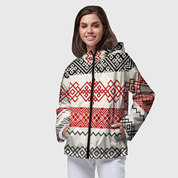 Ветровка с капюшоном женская Славянский узор красно-черный, цвет: 3D-черный — фото 2