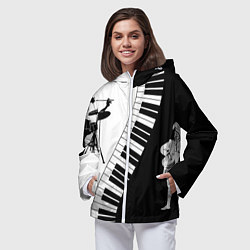 Ветровка с капюшоном женская Черно Белое пианино, цвет: 3D-белый — фото 2