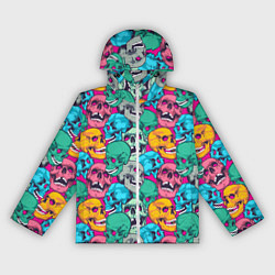 Ветровка с капюшоном женская Яркие черепа на розовом, цвет: 3D-белый