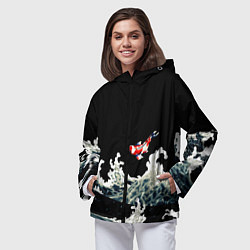 Ветровка с капюшоном женская Карп Кои Волна Япония Рыба, цвет: 3D-черный — фото 2