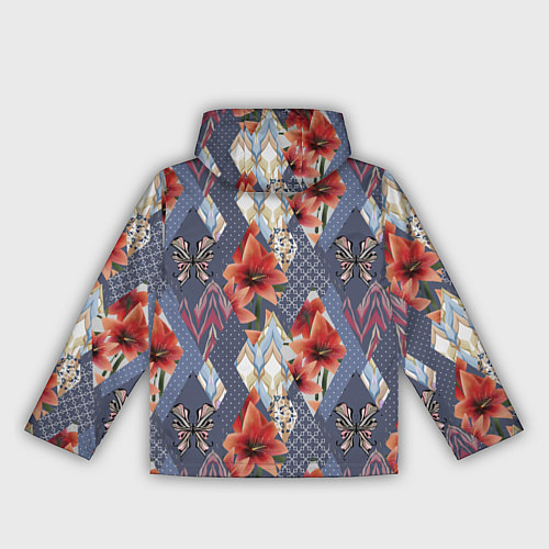 Женская ветровка Оранжево-серый пэчворк / 3D-Черный – фото 2