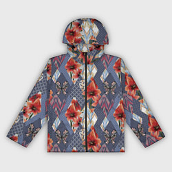 Ветровка с капюшоном женская Оранжево-серый пэчворк, цвет: 3D-черный