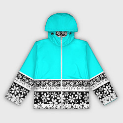Ветровка с капюшоном женская Цветочный бирюзовый узор, цвет: 3D-белый
