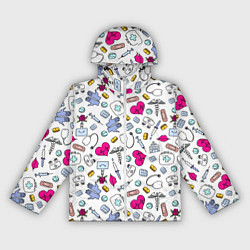 Ветровка с капюшоном женская Медицинский паттерн, цвет: 3D-белый