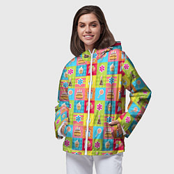 Ветровка с капюшоном женская День Рождения, цвет: 3D-белый — фото 2