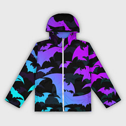 Ветровка с капюшоном женская ЛЕТУЧИЕ МЫШИ ХЕЛЛОУИН НЕОН HALLOWEEN NEON, цвет: 3D-белый