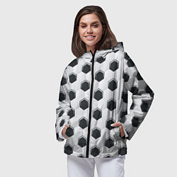 Ветровка с капюшоном женская Текстура футбольного мяча, цвет: 3D-черный — фото 2