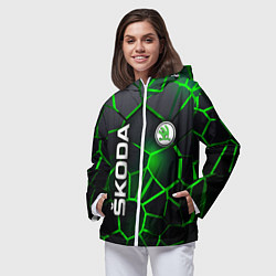 Ветровка с капюшоном женская 3D плиты с подсветкой Шкода, цвет: 3D-белый — фото 2