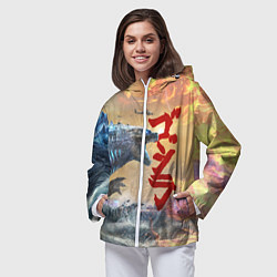 Ветровка с капюшоном женская ГОДЗИЛЛА АТАКУЕТ!, цвет: 3D-белый — фото 2