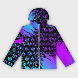 Ветровка с капюшоном женская GENSHIN NEON PATTERN SYMBOL НЕОН ЭМБЛЕМЫ, цвет: 3D-белый