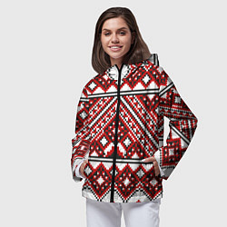 Ветровка с капюшоном женская Русский узор, геометрическая вышивка, цвет: 3D-черный — фото 2