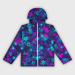 Ветровка с капюшоном женская Неоновые снежинки, цвет: 3D-белый