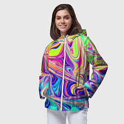 Ветровка с капюшоном женская Аномально яркие цветные разводы, цвет: 3D-белый — фото 2