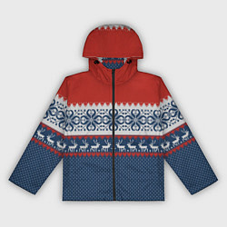 Ветровка с капюшоном женская НОВОГОДНИЙ УЗОР С ОЛЕНЯМИ, цвет: 3D-черный