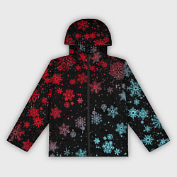 Ветровка с капюшоном женская НЕОНОВЫЕ СНЕЖИНКИ, НОВЫЙ ГОД 2022, цвет: 3D-черный