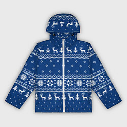 Ветровка с капюшоном женская СИНИЙ СВИТЕР С ОЛЕНЯМИ, НОВЫЙ ГОД 2022, цвет: 3D-белый