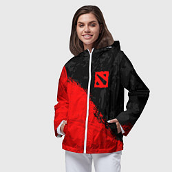 Ветровка с капюшоном женская DOTA 2 RED LOGO, БРЫЗГИ КРАСОК, цвет: 3D-белый — фото 2