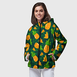 Ветровка с капюшоном женская Ананасы Много ананасов, цвет: 3D-черный — фото 2