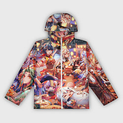 Ветровка с капюшоном женская Новый год в геншин импакте все герои, цвет: 3D-белый