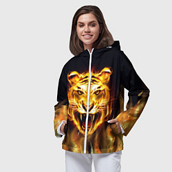 Ветровка с капюшоном женская Тигр В Пламени, цвет: 3D-белый — фото 2