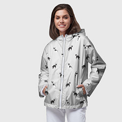 Ветровка с капюшоном женская Черно-белые собачки паттерн, цвет: 3D-белый — фото 2