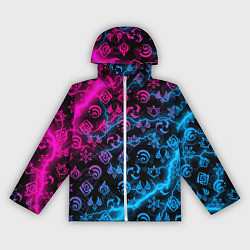 Ветровка с капюшоном женская НЕОНОВЫЕ МОЛНИИ, GENSHIN IMPACT NEON, цвет: 3D-белый