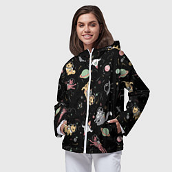 Ветровка с капюшоном женская Космические коты, цвет: 3D-белый — фото 2