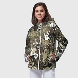 Ветровка с капюшоном женская Камуфляж с отпечатками рук, цвет: 3D-белый — фото 2