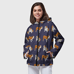 Ветровка с капюшоном женская Английские бульдоги паттерн, цвет: 3D-черный — фото 2