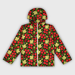 Ветровка с капюшоном женская Черешни хохлома, цвет: 3D-белый