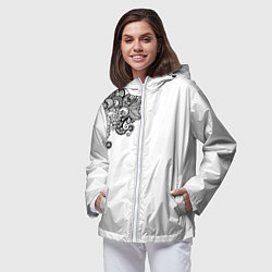 Ветровка с капюшоном женская Черно Белые КруЖева, цвет: 3D-белый — фото 2