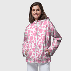 Ветровка с капюшоном женская Розовые Сердечки LOVE, цвет: 3D-белый — фото 2