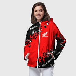 Ветровка с капюшоном женская Honda нарисованный огонь, цвет: 3D-белый — фото 2