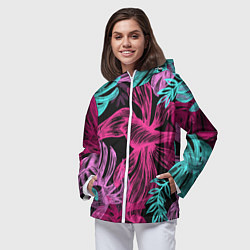 Ветровка с капюшоном женская Папоротниковый неон, цвет: 3D-белый — фото 2