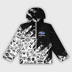 Ветровка с капюшоном женская Subaru - Паттерн логотипов авто, цвет: 3D-белый