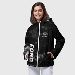 Ветровка с капюшоном женская Ford, Форд, Серый фон, цвет: 3D-белый — фото 2